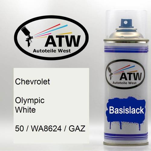 Chevrolet, Olympic White, 50 / WA8624 / GAZ: 400ml Sprühdose, von ATW Autoteile West.